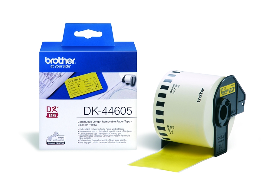 סרט מדבקות ניתן להסרה צהוב רציף למדפסת טרמית ברוחב 62mm - DK44605